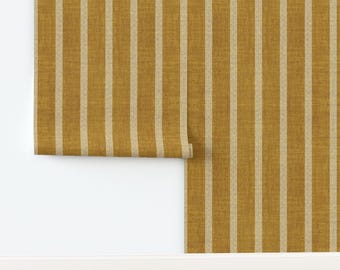 Geometric Non-Pasted Wallpaper Lines Texture Linen Look Geo Boho Bohemian - North Ochre Stripe by holli_zollinger Wallpaper by Spoonflower