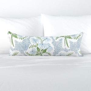 Preppy Blue Floral XL Lumbar Pillow - Bouquet Blue by danika_herrick - Pastel Botanical Extra Large Rectangle Lumbar Pillow by Spoonflower