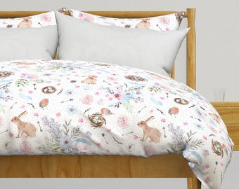 Pastel Bedding - Dreamy Watercolor Bunnies by rebecca_reck_art - Woodland Easter  Cotton Sateen Duvet Cover OR Pillow Shams by Spoonflower