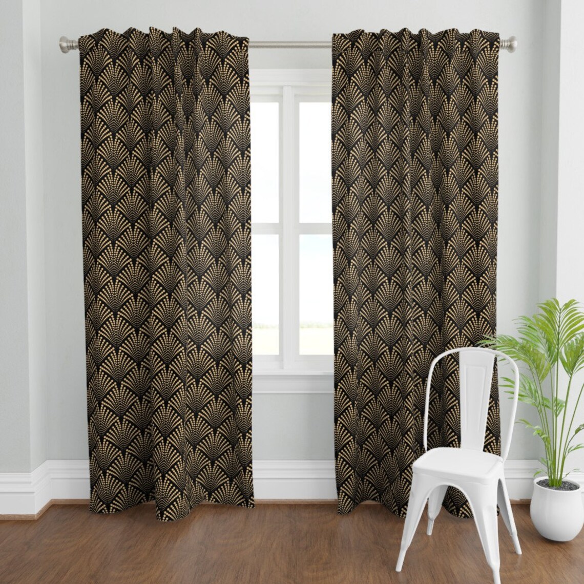 Black and Faux Gold Curtain Panel Art Deco Dots by Etsy