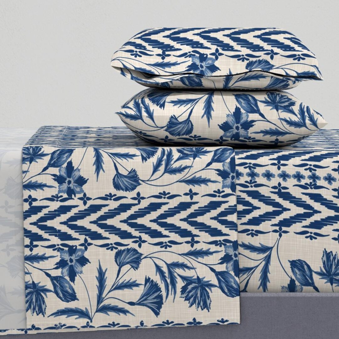 Folk Floral Stripe Sheets - Floral Stripes Blue by Smokeinthewoods ...