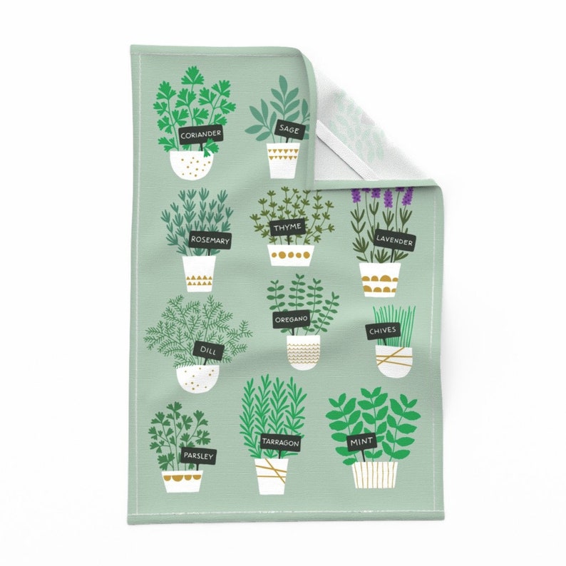 Mint Tea Towel Herbs In Pots Tea Towel light by heleen_vd_thillart Kitchen Lavender Herbs Linen Cotton Canvas Tea Towel by Spoonflower image 2