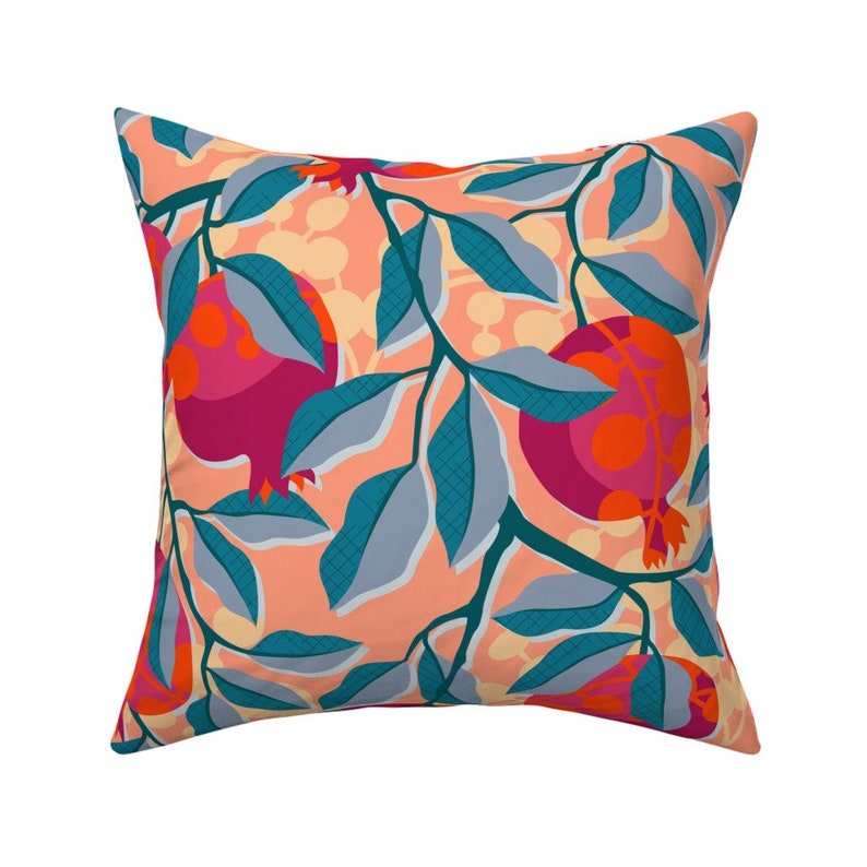 Pink Throw Pillow Retro Pomegranate Large Scale by Etsy