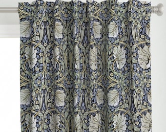 William Morris Curtain Panel - Floral Green Blue Art Nouveau Victorian Pimpernel Damask Custom Curtain Panel - Pimpernel by salvagescapes -