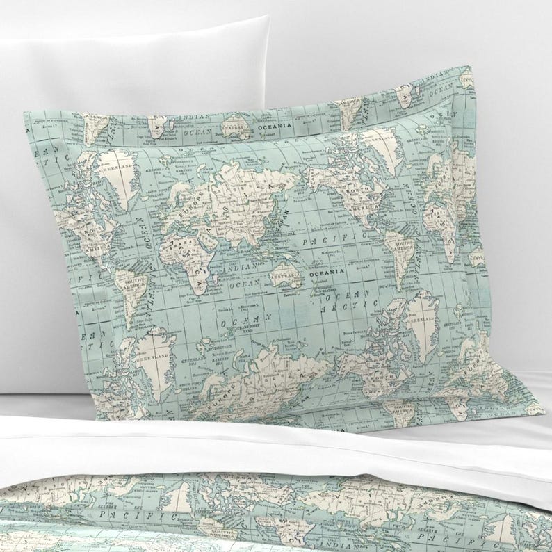 Vintage Maps Bedding - Soft Blue and Cream Map by Aftermyart - Blue and ...