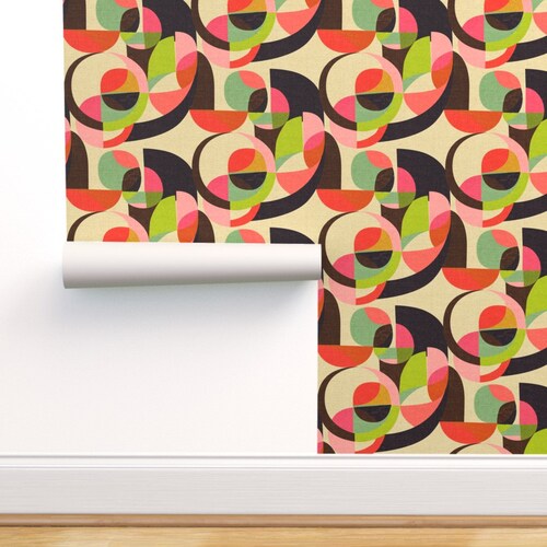 Mid Century Modern Wallpaper Modern Circles Brights by Etsy