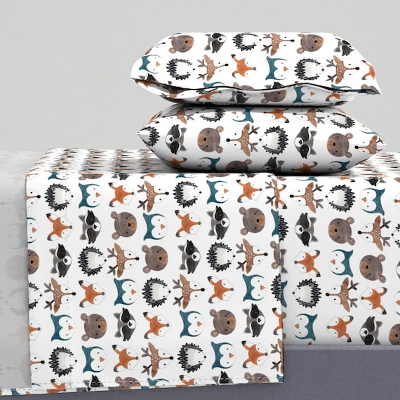 Waldtiere Bettwäsche - Waldtiere von bluebirdcoop - Waldfuchs Reh Bär Baumwollsatin Bettwäsche Set Bettwäsche von Spoonflower