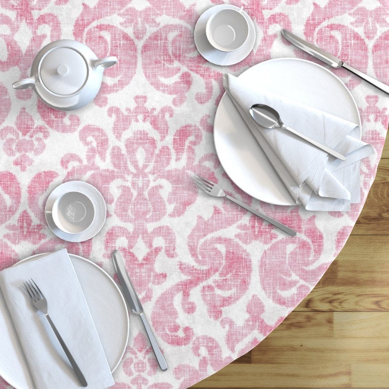 Damask Round Tablecloth Damask Worn Raspberry by Etsy