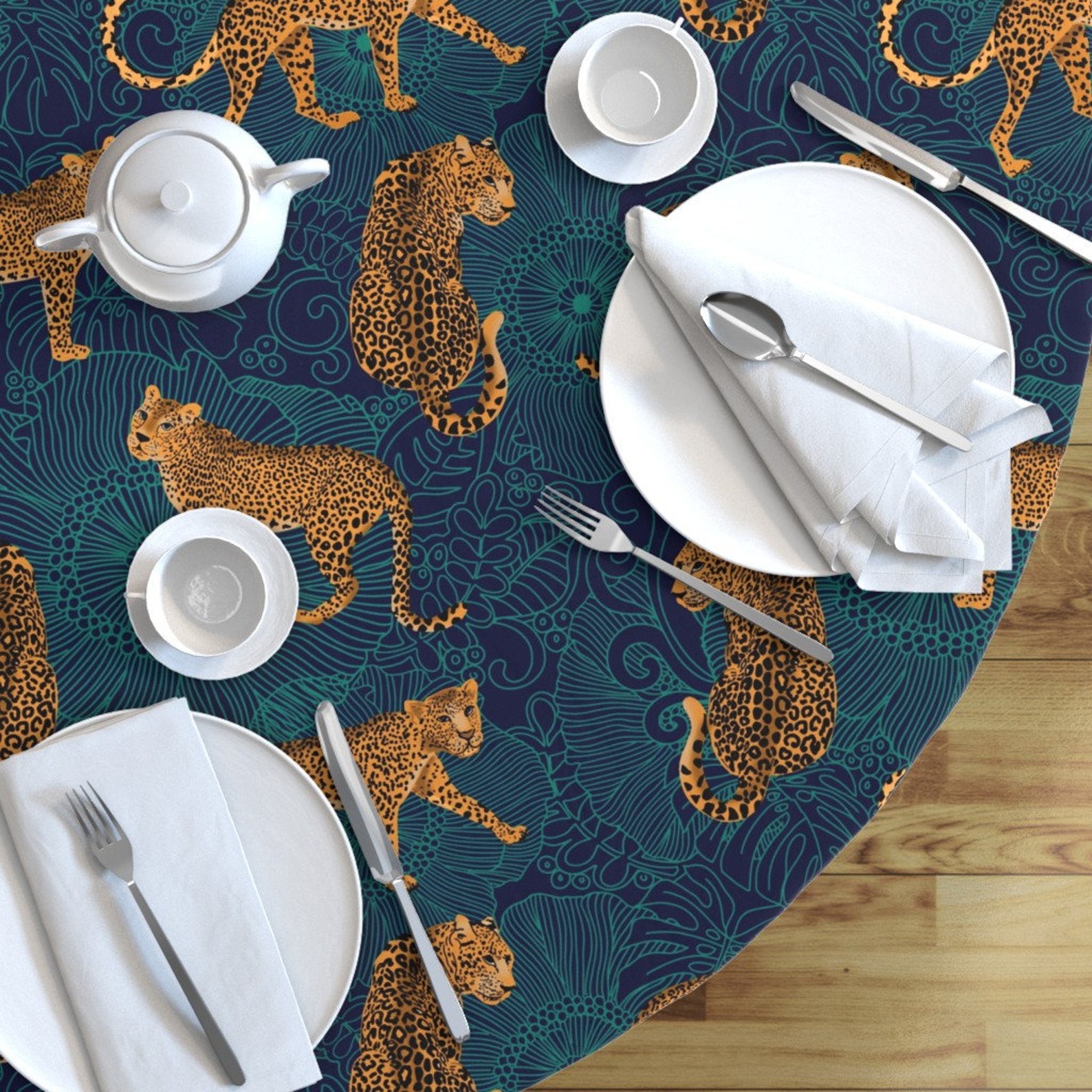 Leopard Print Round Tablecloth Leopard Jungle Midnight by Etsy