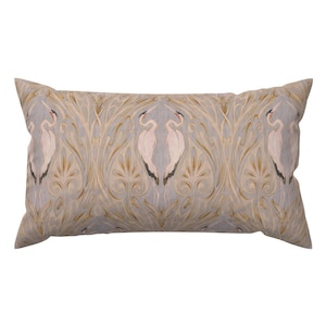 Deko Kraniche Akzent Kissen - Jugendstil Kraniche by taranealart - Jugendstil Vögel Grau Rechteck Lendenkissen Deko von Spoonflower