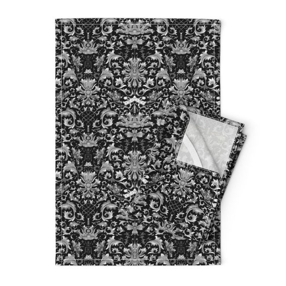 Gothic Antique Tea Towels set of 2 Black and White Etsy