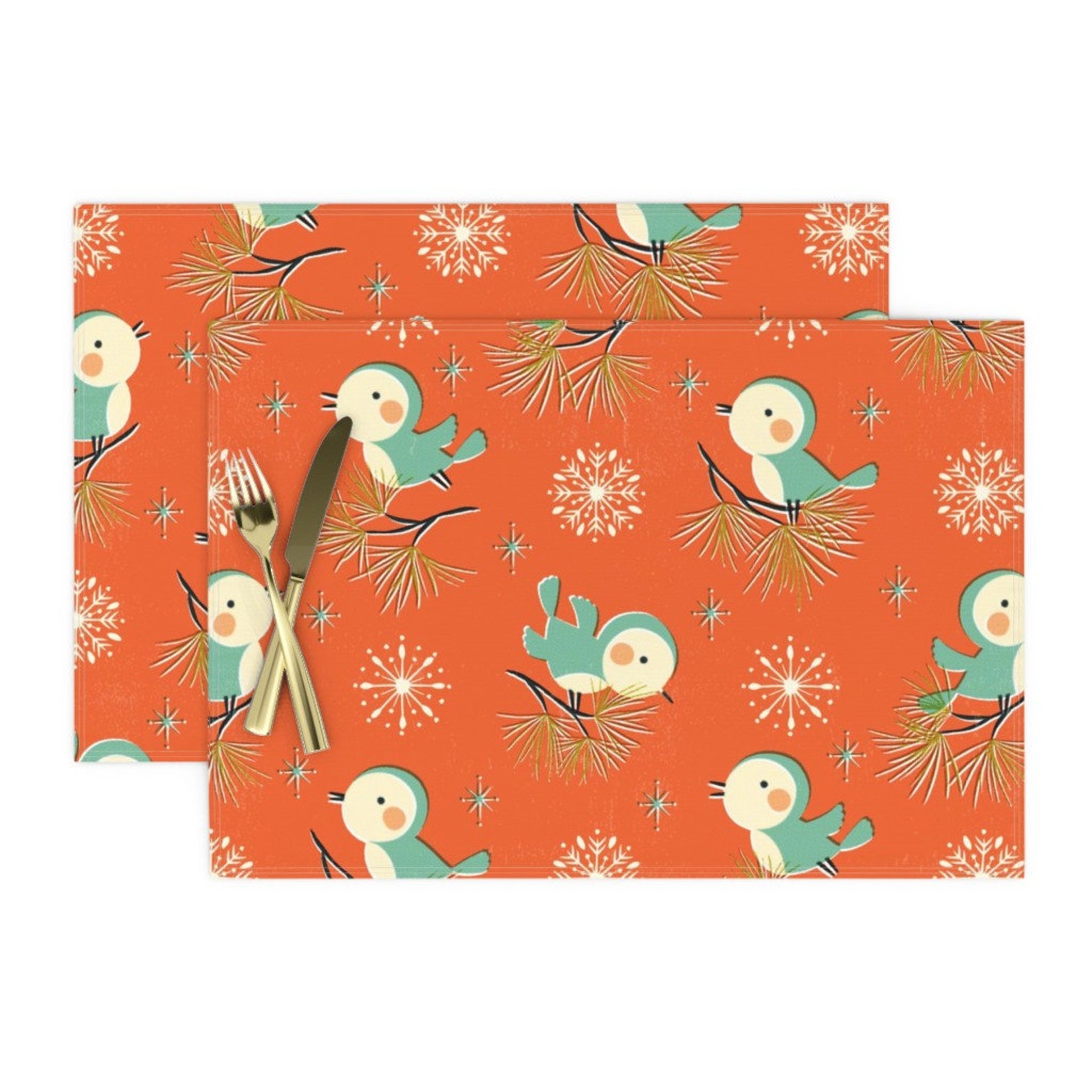 Retro Holiday Placemats set of 2 Vintage Christmas by Etsy