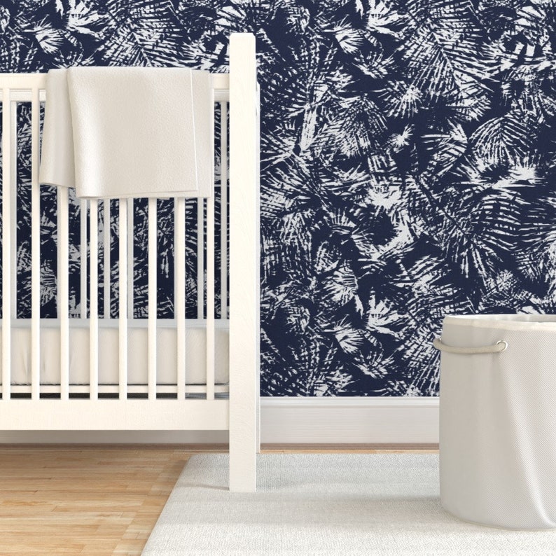 Tropical Blue Palms Wallpaper Boho Palm Leaves by Etsy