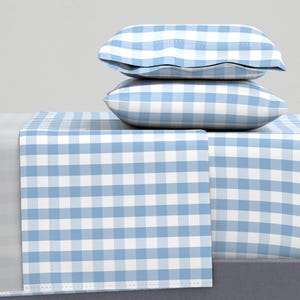 Pastel Blue Gingham Sheets - Airy Blue Check by paper_and_frill - Country Gingham Cowboy Cotton Sateen Sheet Set Bedding by Spoonflower