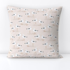 Coastal Seagull Throw Pillow - Little Seagull by kimsa - Whimsical Bird  Cute Animal Summer Decorative Square Throw Pillow by Spoonflower