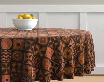 Round Tablecloth Mid Century Polynesian Tiki Tapa Hawaii Hawaiian Cotton Sateen Round Tablecloth Mid Century Polynesian Tiki Tapa Hawaii Hawaiian Cotton Sateen