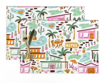 Retro Placemats Set of 2 - Palm Trees Summer Motel Mod Desert Mid-century Vacation Pools Cloth Placemats - Palm Tree Vista by amy_maccready