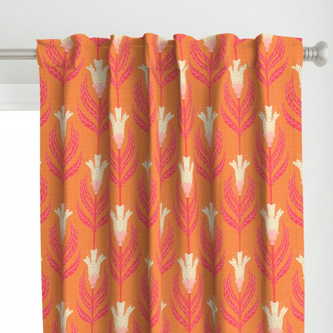 Floral Damask Curtain Panel Bexley Orange by Scarlet_soleil Etsy