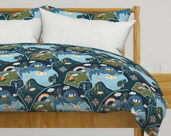 Whimsical Bedding - Seek Adventure Map by sarah_mcalpine_art - Treasure Lagoon Blue Cotton Sateen Duvet Cover OR Pillow Shams by Spoonflower