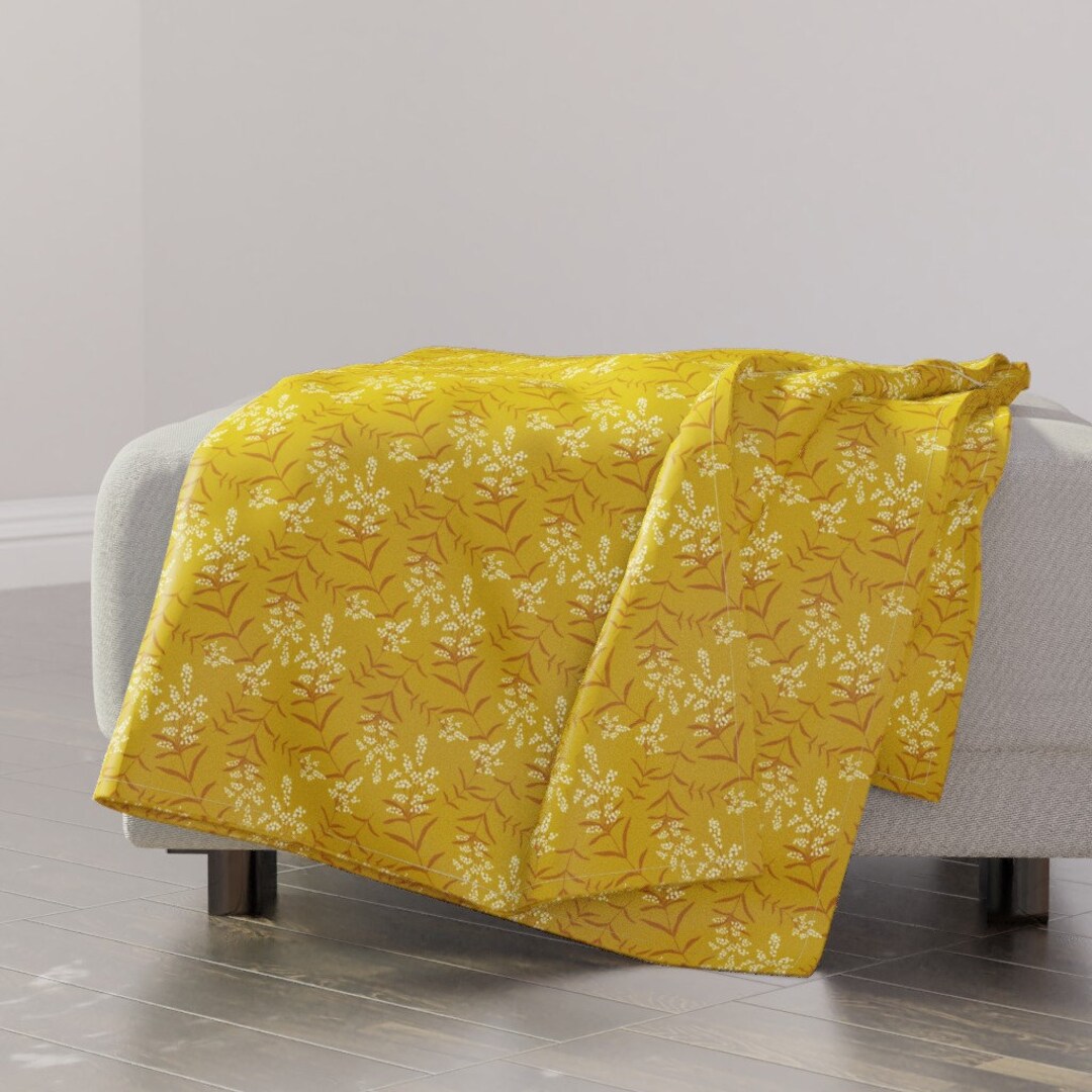 Mustard Floral Throw Blanket Goldenrod by Arthousewife Flower White