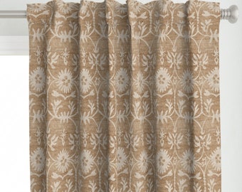Rustic Floral Curtain Panel - Farmhouse Grain Sack Neutral Flowers Custom Curtain Panel - Hali Vintage Maia by holli_zollinger -