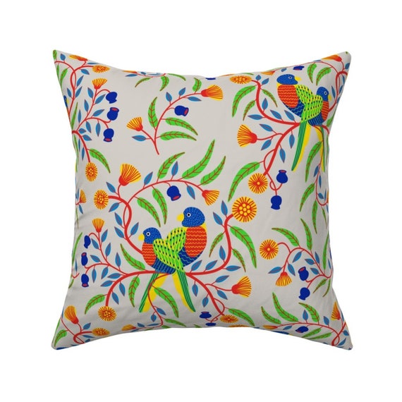 Tropical Bird Throw Pillow Rainbow Lorikeets by yellowstudio Etsy