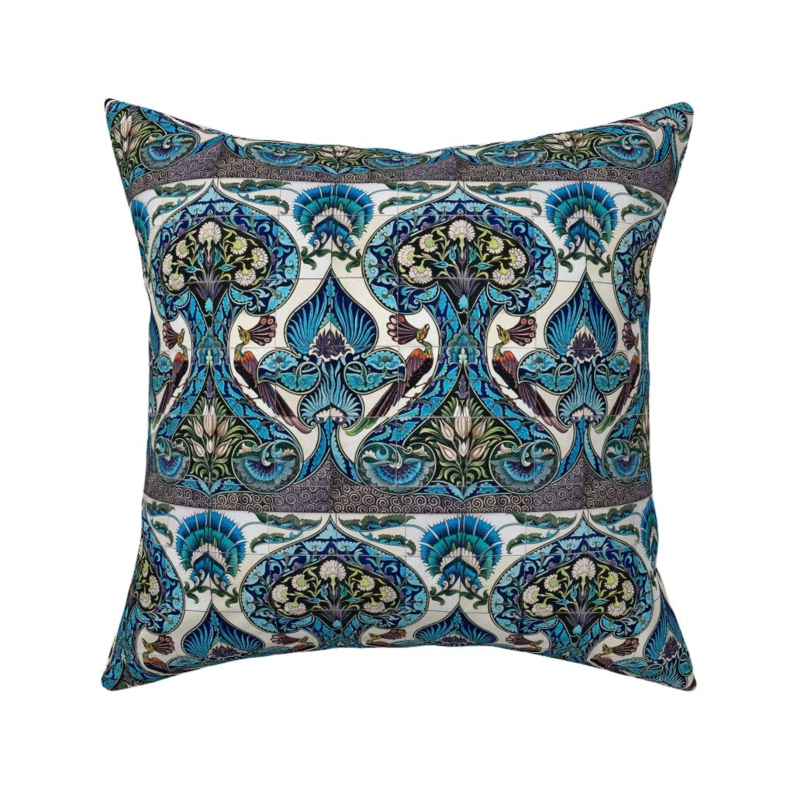 Art Nouveau Throw Pillow Merton Peacock Tile by Etsy