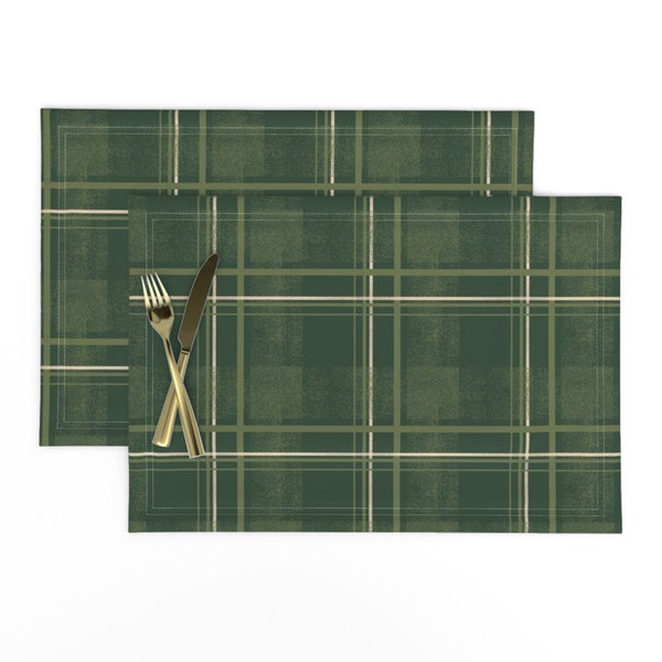 Cozy Cottage Plaid Placemats (Set of 2) - Vintage Plaid by ronee_k_parsons - Rustic Farmhouse Retro Green Cloth Placemats by Spoonflower