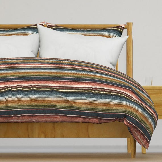 Southwest Desert Bedding Serape Stripe by Littlearrowdesign Earth Tones Cotton Sateen Duvet Cover OR Pillow Shams by Spoonflower Etsy
