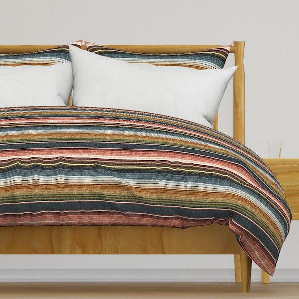 Southwest Desert Bedding - Serape Stripe by littlearrowdesign - Earth Tones Cotton Sateen Duvet Cover OR Pillow Shams by Spoonflower