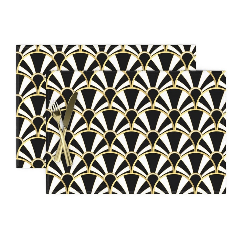 Art Deco Placemats Set of 2 Art Deco Fan In Black White Etsy