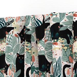 Panneau de rideau tropical - Chats de jardin moderne, floral, chats noirs, félin, chaton - Panneau de rideau personnalisé Chats noirs dans le jardin par boszorka - image 3