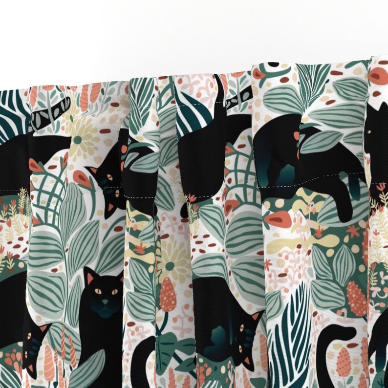 Panneau de rideau tropical - Chats de jardin moderne, floral, chats noirs, félin, chaton - Panneau de rideau personnalisé Chats noirs dans le jardin par boszorka - image 3