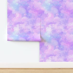 Pastel Sky Non-Pasted Wallpaper - Pink And Blue Nebula by ktscarlett_ - Celestial Galaxy Mystical Wallpaper Double Roll by Spoonflower