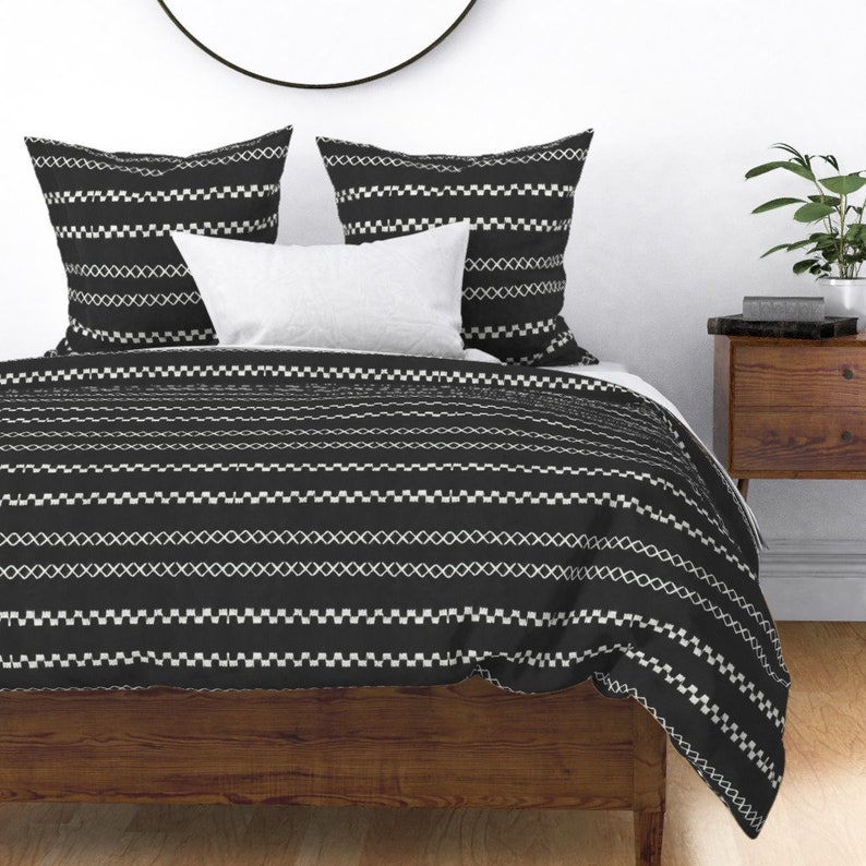 Mud Cloth Duvet Cover Woven Stripe White Stitch by mlags Etsy