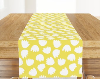 Mod Flowers Table Runner - White Flora On Yellow by nadinewestcott - Whimsical Floral 8" Repeat Cotton Sateen Table Runner by Spoonflower