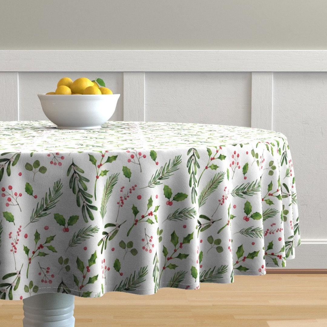 Holly Leaves Round Tablecloth Holly Berry Mistletoe by - Etsy Australia