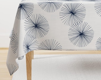 Mid Century Mod Tablecloth - Dandelions White Blue by friztin - Abstract Dandelions White Navy Cotton Sateen Tablecloth by Spoonflower