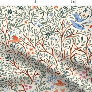 Whimsical Throw Pillow - Cottagecore Nature Trees Leaves Birds Floral Decorative Square Throw Pillow - Birds And Branches by mona_ahmed image 4