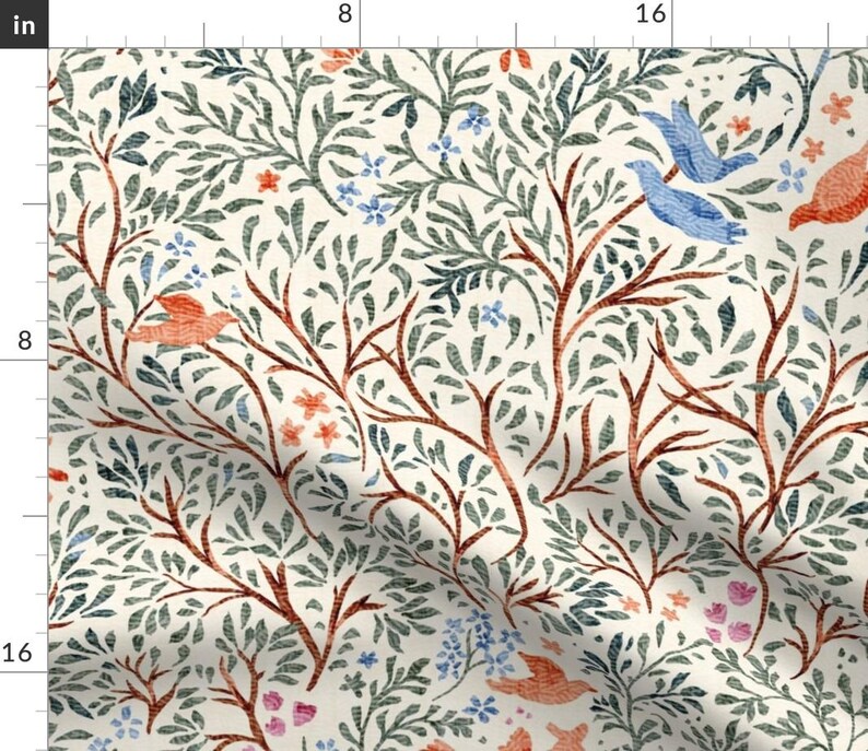 Whimsical Throw Pillow - Cottagecore Nature Trees Leaves Birds Floral Decorative Square Throw Pillow - Birds And Branches by mona_ahmed image 4