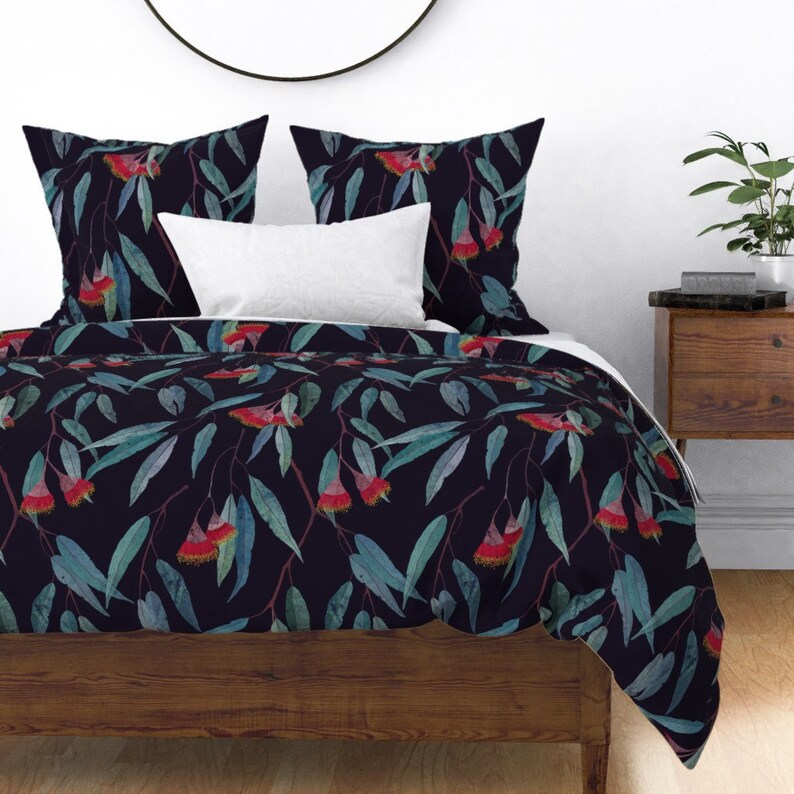 Eucalyptus Duvet Cover Eucalyptus Leaves and Flowers by Etsy