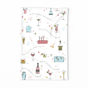 Mod Cocktails Tea Towel - Retro Drinks Rotated by raeoutside-the-line_com - Martini Champagne Linen Cotton Canvas Tea Towel by Spoonflower