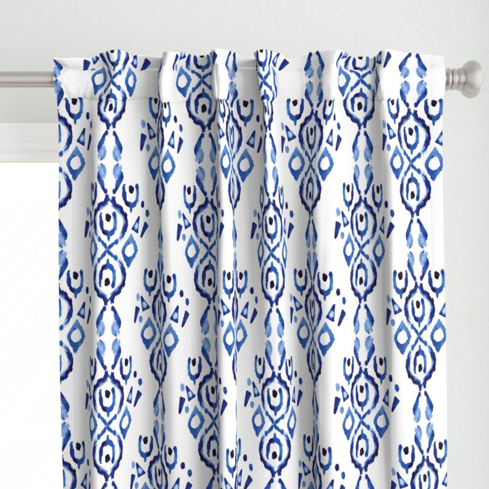 Boho Curtain Panel Bohemian Ikat Blue White by Etsy