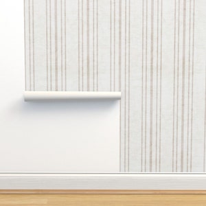 Beige Stripe Non-Pasted Wallpaper - Neutral Stripe by holli_zollinger - Neutral Coastal Ticking Stripe Wallpaper Double Roll by Spoonflower