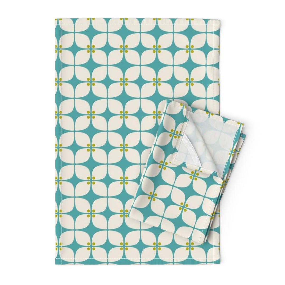 Mid Century Modern Tea Towels set of 2 Square Teal Mod Petit by ...