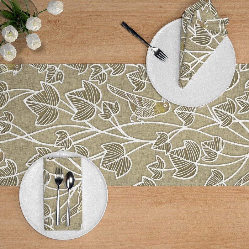Garden Table Runner Birds and Vines Finches and Ivy Large Etsy