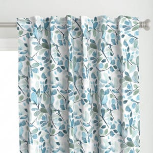 Watercolor Curtain Panel - Blue Watercolor Leaves by sara_swanson_design - Botanical Blue Green Custom Curtain Panel by Spoonflower