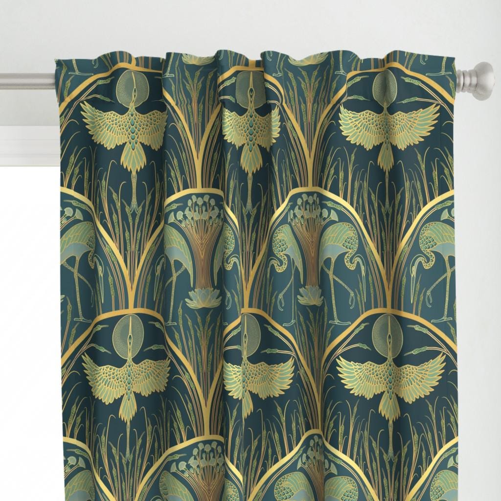 Paire De Rideaux Monkwell Art Nouveau Fleurs - 66P X 127W - Doublés Coton