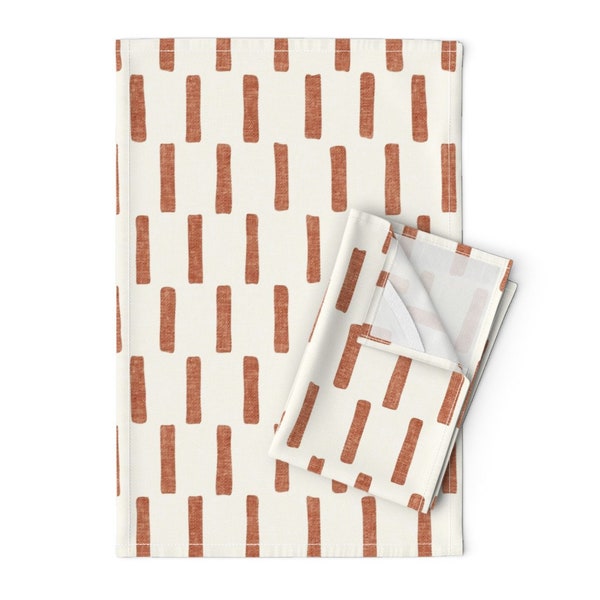 Bohemian Stripe Tea Towels (Set of 2) - Terracotta Dash by littlearrowdecor - Terra Cotta Farmhouse Linen Cotton Tea Towels by Spoonflower