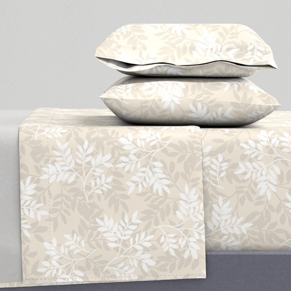 Neutral Branches Sheets - Apricity Branche by atlas_greene - Earth Tone Botanical Beige Tan Cotton Sateen Sheet Set Bedding by Spoonflower